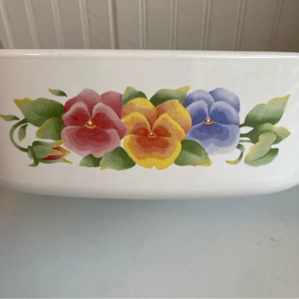 Vintage Corning Ware A -2- B, 2 Liter Summer Blush Pansies Casserole Dish Flower